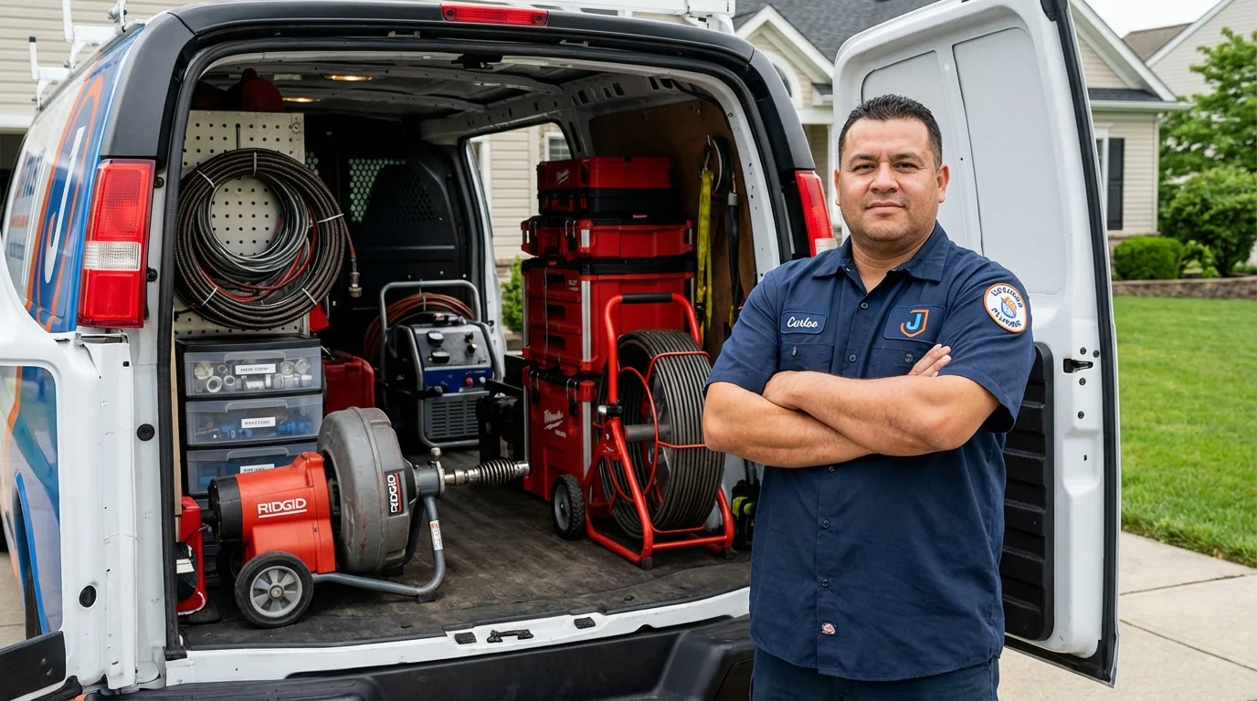Professional drain cleaning equipment and Johns Plumbing LLC plumber in Cardington