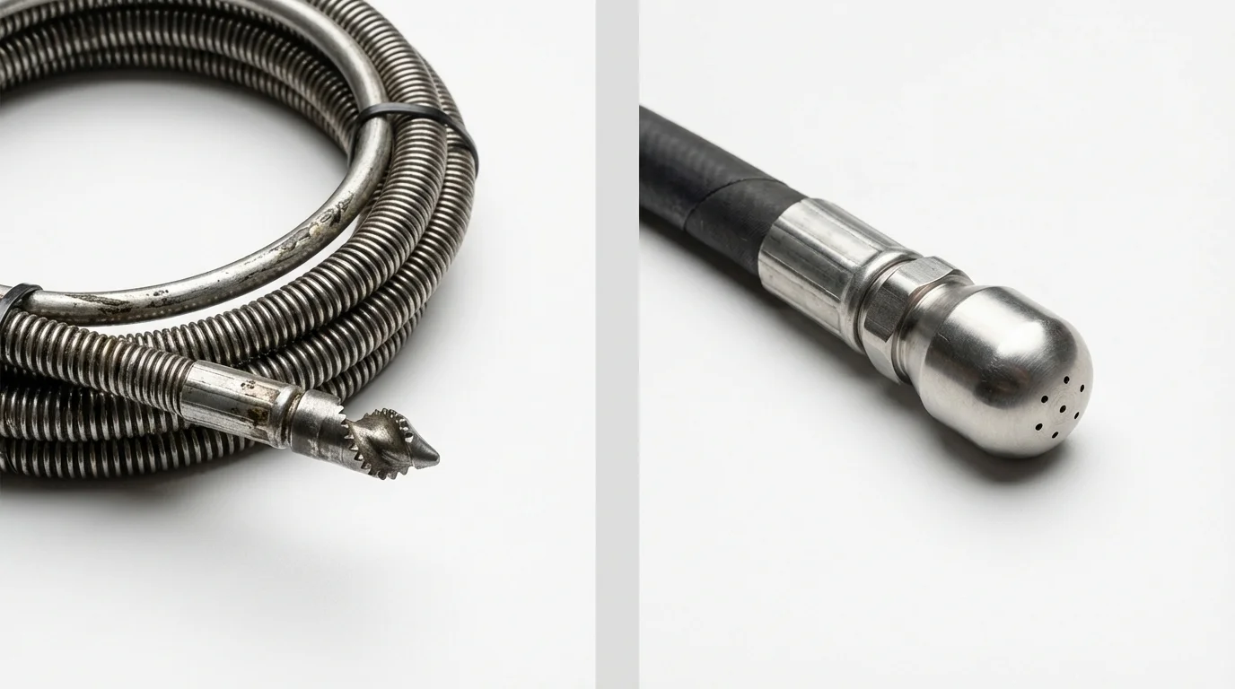 Drain snake cable and hydro jetting nozzle used for drain cleaning in Cardington, OH