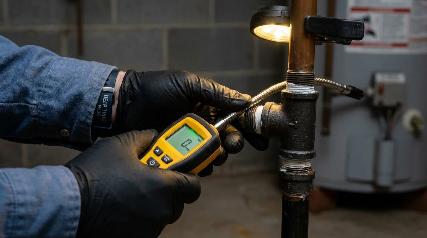 Gas leak detection with electronic sniffer by Johns Plumbing LLC in Cardington
